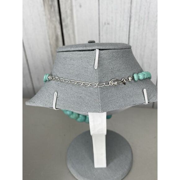 Signed Desert Rose Trading Company Flat Round Turqouise Stone Necklace 925 - Picture 3 of 6